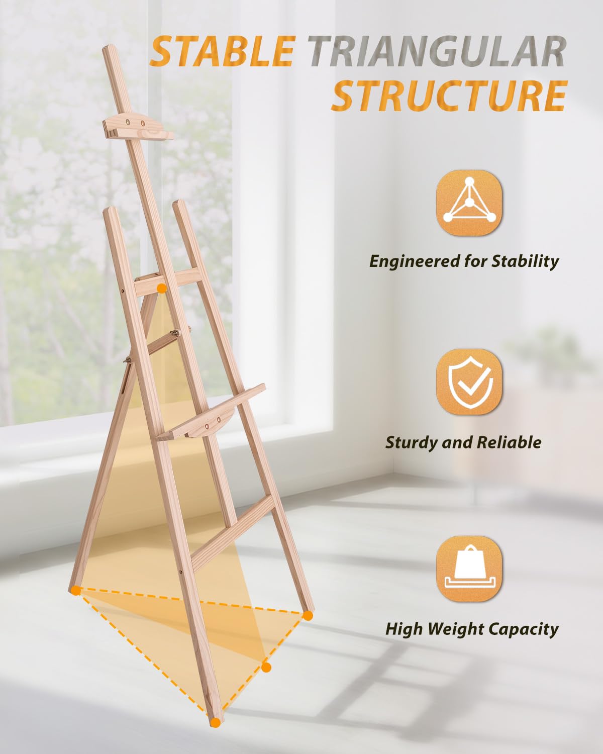 Foldable & Adjustable Art Easel Stand, Wooden Easel Art Easel for Painting Adult Artist Easel Stand for Painting Easle Floor Standing,Wood Easel Stand for Display Canvas Home Studio Classroom,Natural