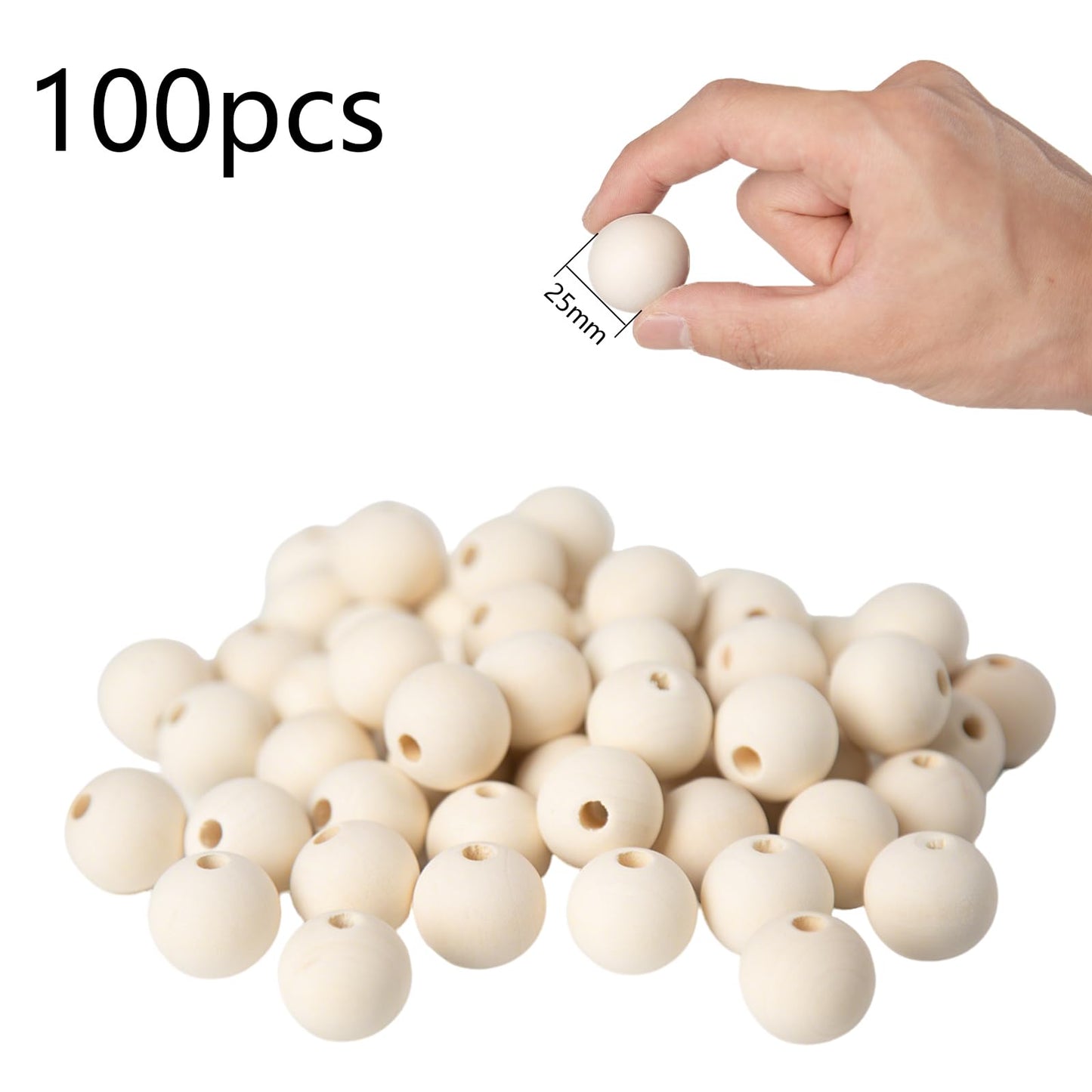 Baiinjiene 100Pcs 25mm Wooden Beads for Crafts, Natural Unfinished Round Wood Loose Craft Beads, Undyed Macrame Spacer Beads with Striped Grain for Garland and Jewelry Making (25mm)