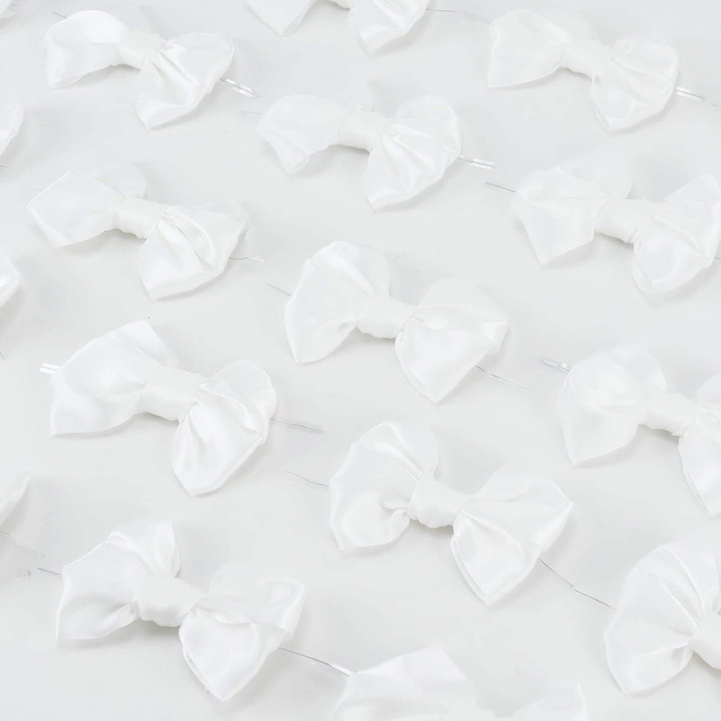 AIMUDI White Satin Ribbon Twist Tie Bows for Treat Bags 3.5" Bow for Crafts White Gift Bows Premade Bow for Cake Pops Candy Apple Wedding Favors Bridal Shower Christmas Decor -24 Counts