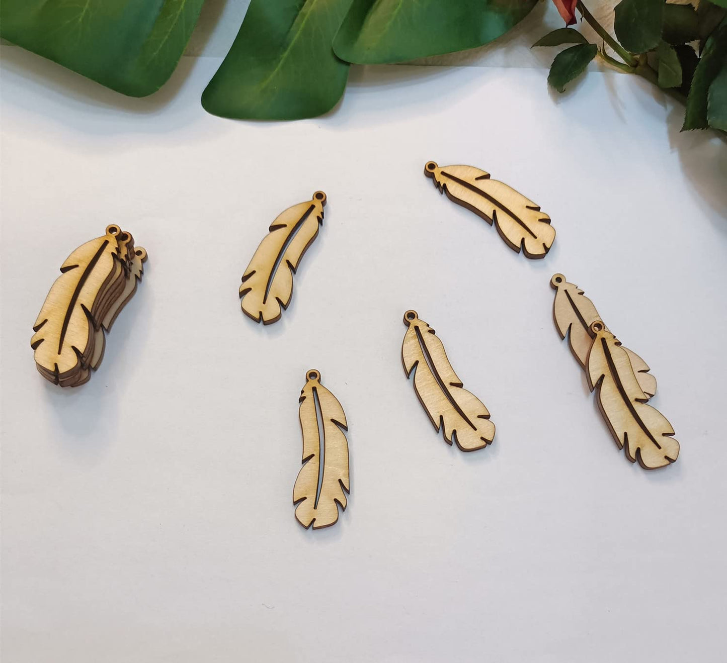 30pcs of Feather Shape DIY Unfinished Wood Jewelry,Laser Cut Natural Wood Earrings Blanks,Wood Feather Shapes (2'')