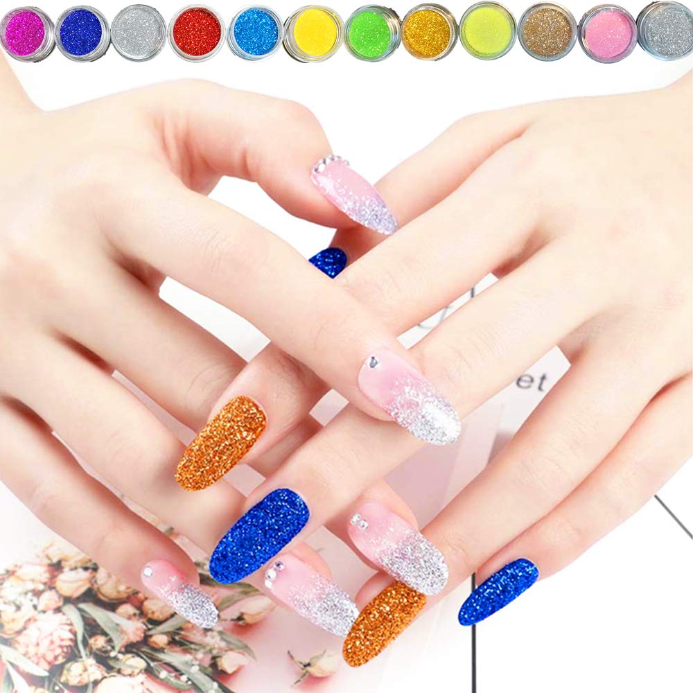 Nail Kit Set Professional Acrylic with Everything, 12 Glitter Acrylic Powder Kit Nails Art Tips Decoration, DIY Gifts for Women Nail Art Tool and Supplies for Beginners