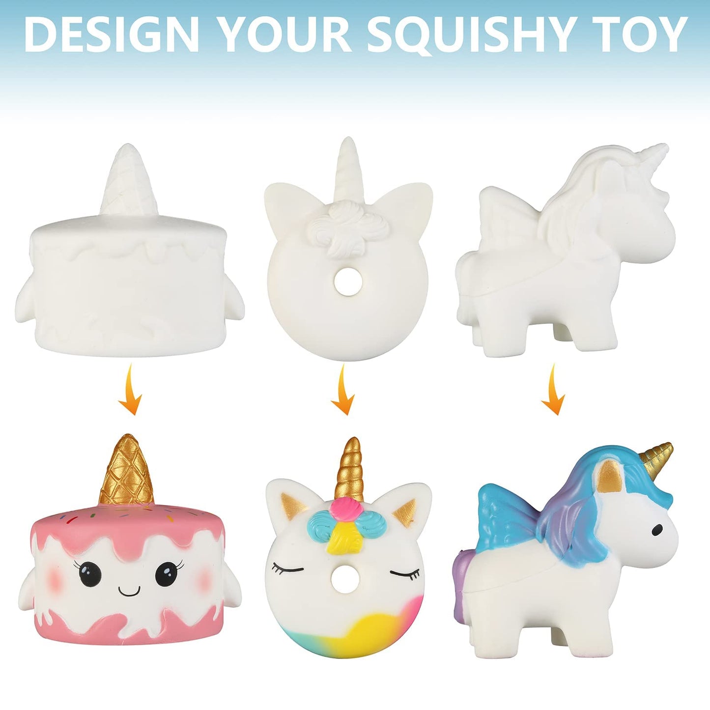 Jim&Gloria Paint Your Own Squishies, Jumbo Squishy Gifts for Girls and Boys 8 9 10 11 12 13 14, Arts and Crafts for Kids, Party Favors for Birthday, Christmas Gift for Kids, Pack of 3