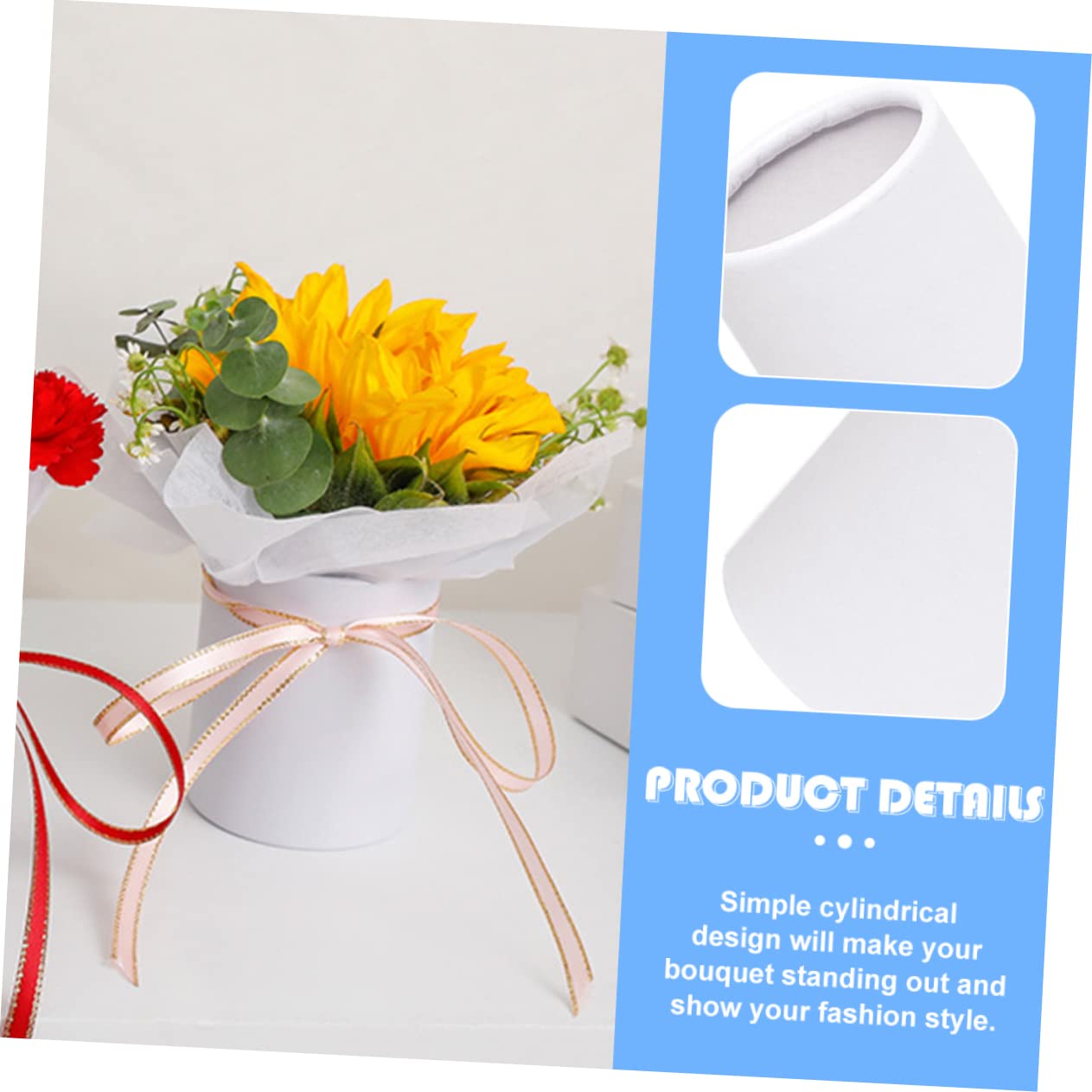 Angoily Flower Bouquet Hat Boxes, Mini Florist Tape Containers Packing Boxes Artificial Flowers Decorative Crinkle Ribbon Cardboard Clear Cylinder Fake White Paper Florist Supplies