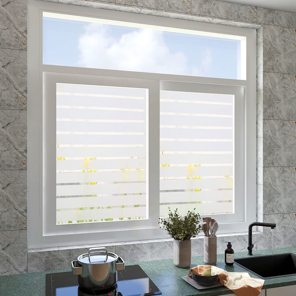 2/4 Stripe Frosted Window Film, Privacy Glass Window Sticker, Vinyl Decorative Window Decals, UV Protection Static Clings No-Glue Removable Window Film for Home Office Meeting Room(35.4 x 78.7 inch)