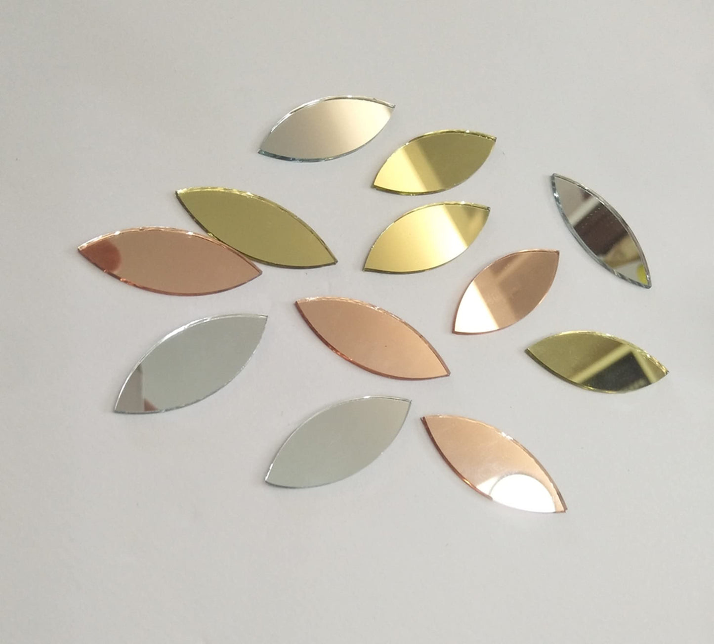 MEYA 120pcs of Glass Mosaic Tiles Petal Leaves, Glass Supplies for Crafts, Craft Mirrors, Mirror Embellishments (Rose Gold Mirror)