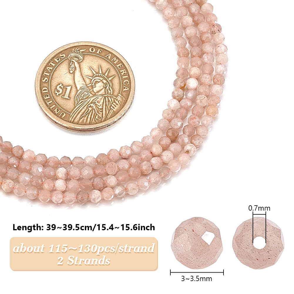 PH PandaHall 230pcs Sunstone Beads 3mm Faceted Round Gemstone Beads Natural Stone Crystal Bead Bulk for Jewellery Making Craft Bead for Necklace Bracelet Making DIY Crafts