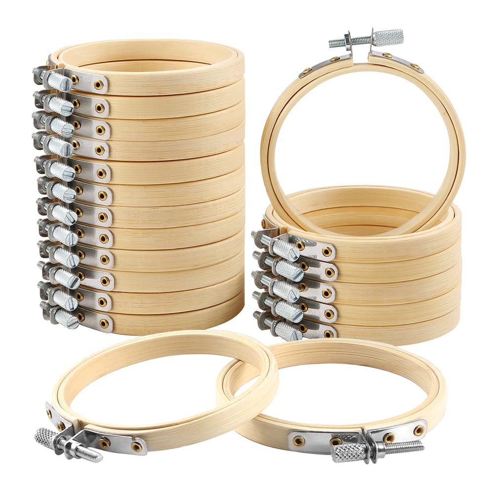 Caydo 20 Pieces 3 Inch Embroidery Hoops Christmas Round Wooden Circle Cross Stitch Hoop Round Ring for Art Craft Handy Sewing
