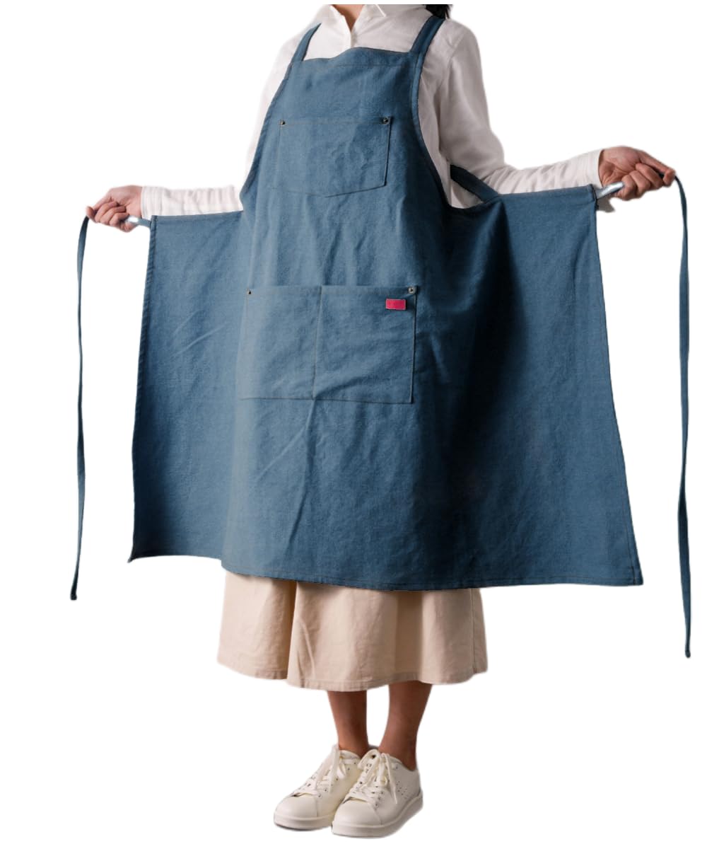 Gautsa Denim Matching Apron for Kids and Adults, Children Age 3-7 8-12, Cooking Gardening Painting BBQ (blue, kid S(age 3-7))