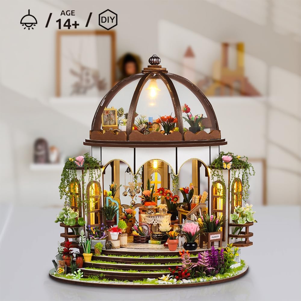 Hanging Garden DIY Miniature Dollhouse Kit, Dollhouse Kit with LED Light and Dust Cover for Birthday Christmas, Mini House Making Kit for Adults, Hobby Craft Gift for Christmas Day