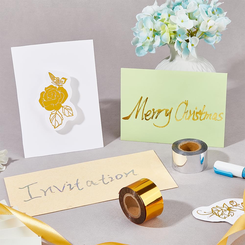SUPERFINDINGS 2 Colors 60m/Roll Hot Foil Transfer Roll Hot Foil Stamping Paper 3cm Width Metallic Heat Transfer Foil Papers for Foil Quill/Heat Foil Pen Craft Scrapbooking Card Making
