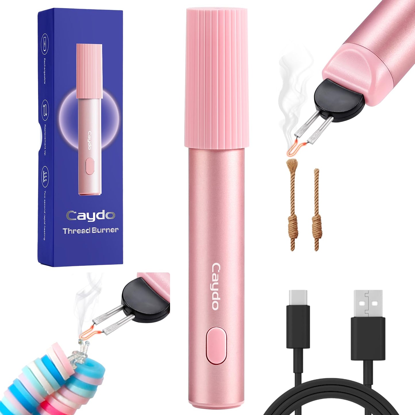 Caydo Thread Burner for Jewelry Making, Rechargeable Thread Burner Tool & Threads Zapper for Bead Weaving, Bracelet Making, Leather Craft, Sewing & Stringing Projects