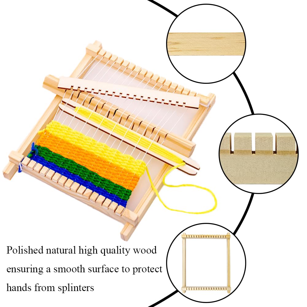Ckyleole Weaving Loom Kit Wooden Weaving Loom Multi Craft Handcraft Wooden Looms Set Tapestry with Rods Combs Shuttles Line Instructions No Burr Mini 8.27 x 6.5 inch 1 Set(5P) Adult and Beginners