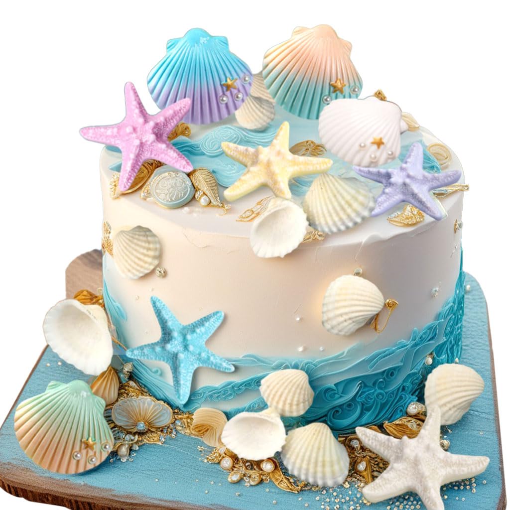 JeVenis Sea Shells Cake Decor Sea Ocean Party Favor Supplies Under the Sea Ocean Cake Decorations for Sea Ocean Theme Baby Shower Birthday Party