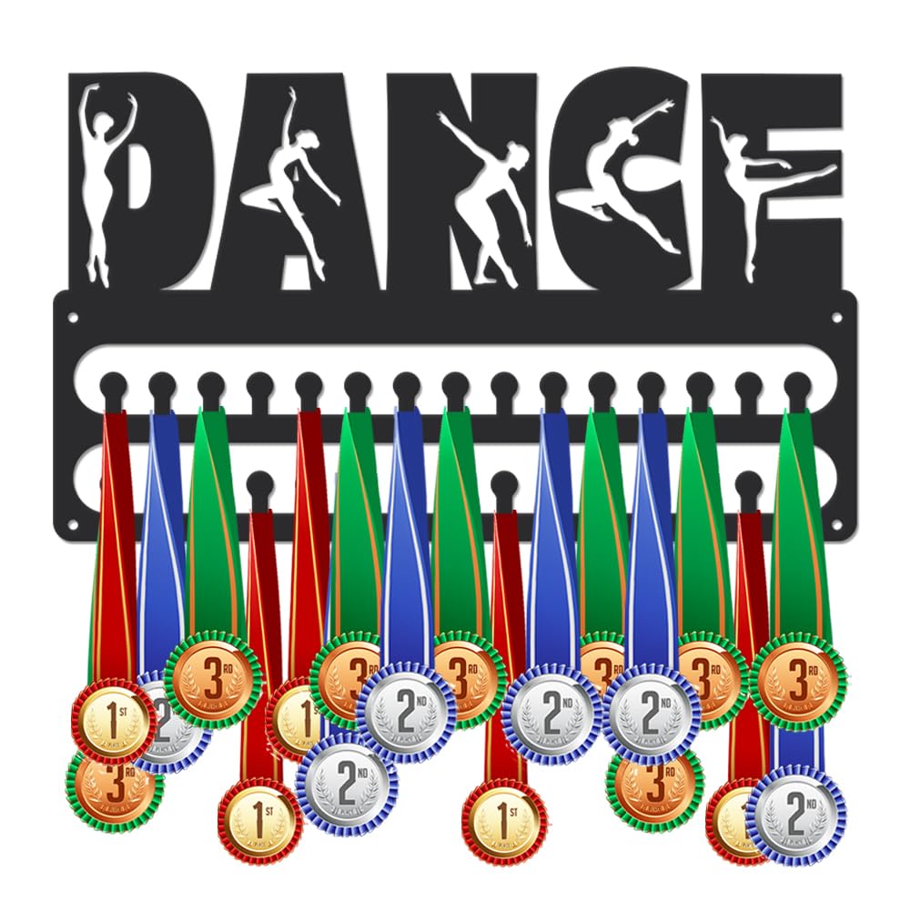 SUPERDANT Dance Medal Hanger Display Sports Medal Holder Wall Mount Medals Hanging 30 Hooks Matte Black Metal Belts Display Rack Iron Race Ribbon Award Organizer Gifts for Dancer Women Kids
