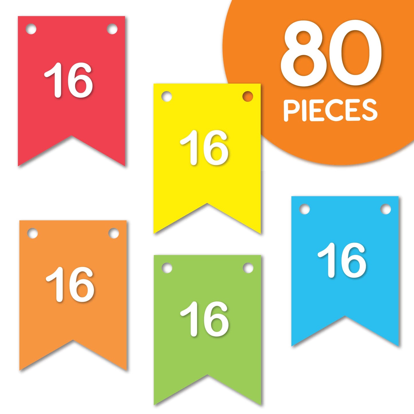 80 pcs Paper DIY Banner Flags Bright Pennant Banners, Large (3.75 x 5 in), US Made Card Stock Punch Out Blank Pennants for Party Decorations, Kids Birthdays, Classroom, Celebration, Festive Parties