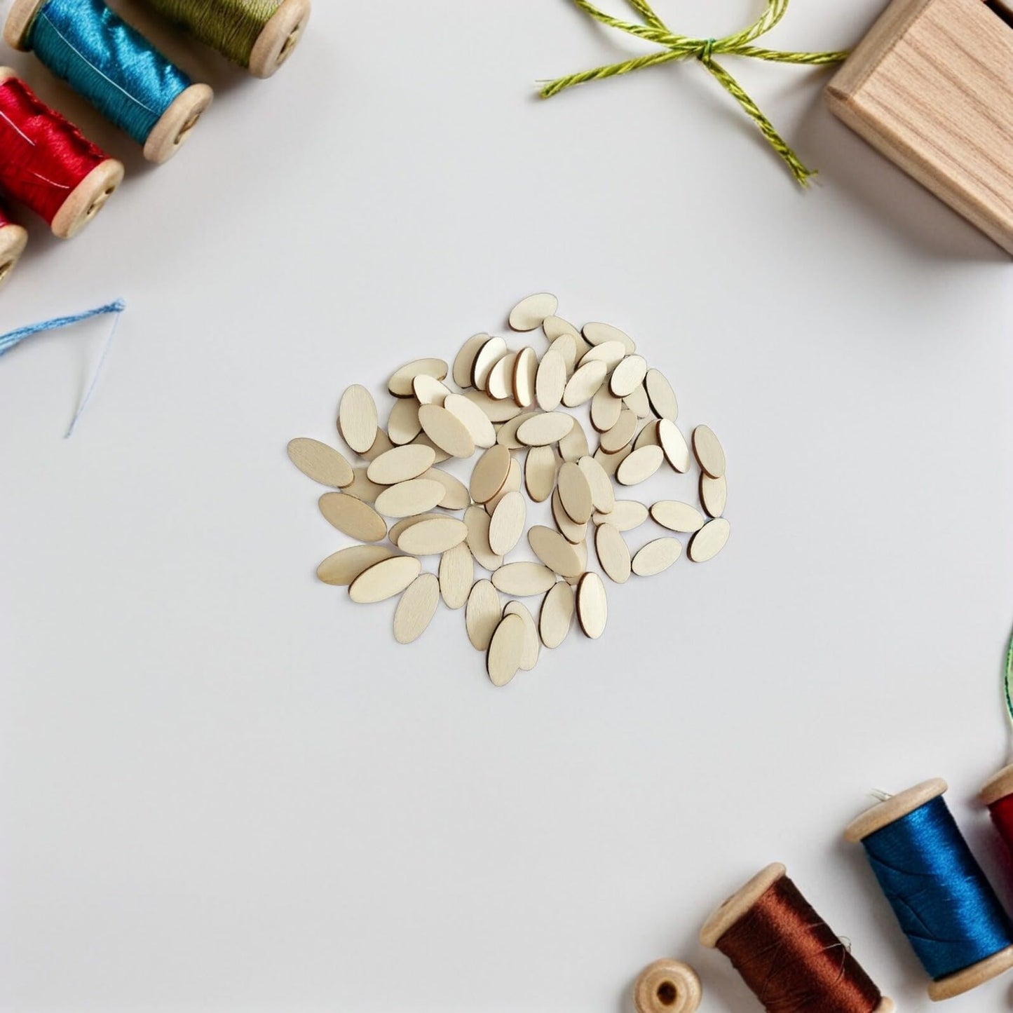 NUOBESTY 200pcs Unfinished Wood Oval Slices Natural Rustic Wooden Cutout Oval Wood Pieces Tag for DIY Craft Wedding Centerpiece Christmas