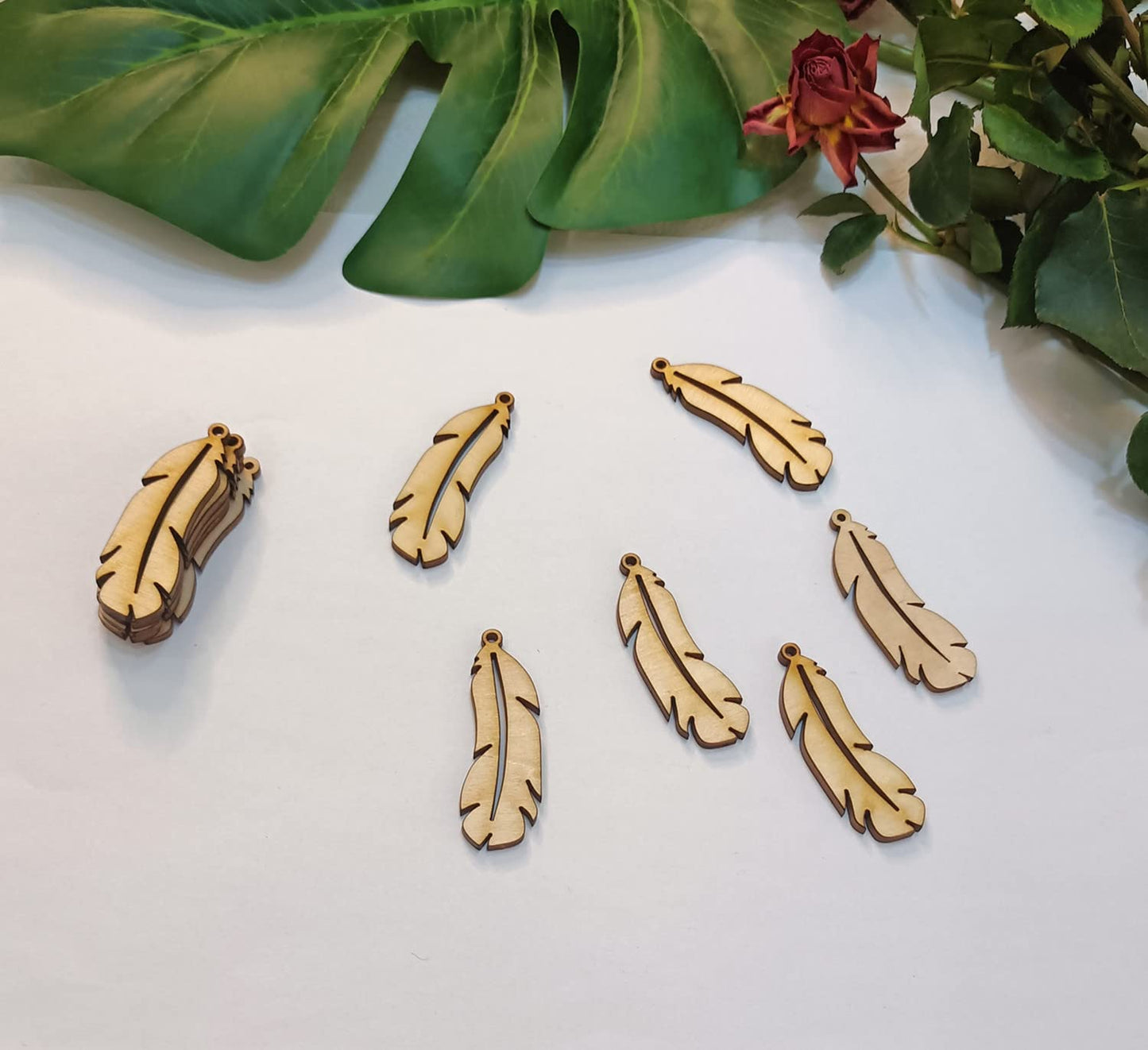 30pcs of Feather Shape DIY Unfinished Wood Jewelry,Laser Cut Natural Wood Earrings Blanks,Wood Feather Shapes (2'')