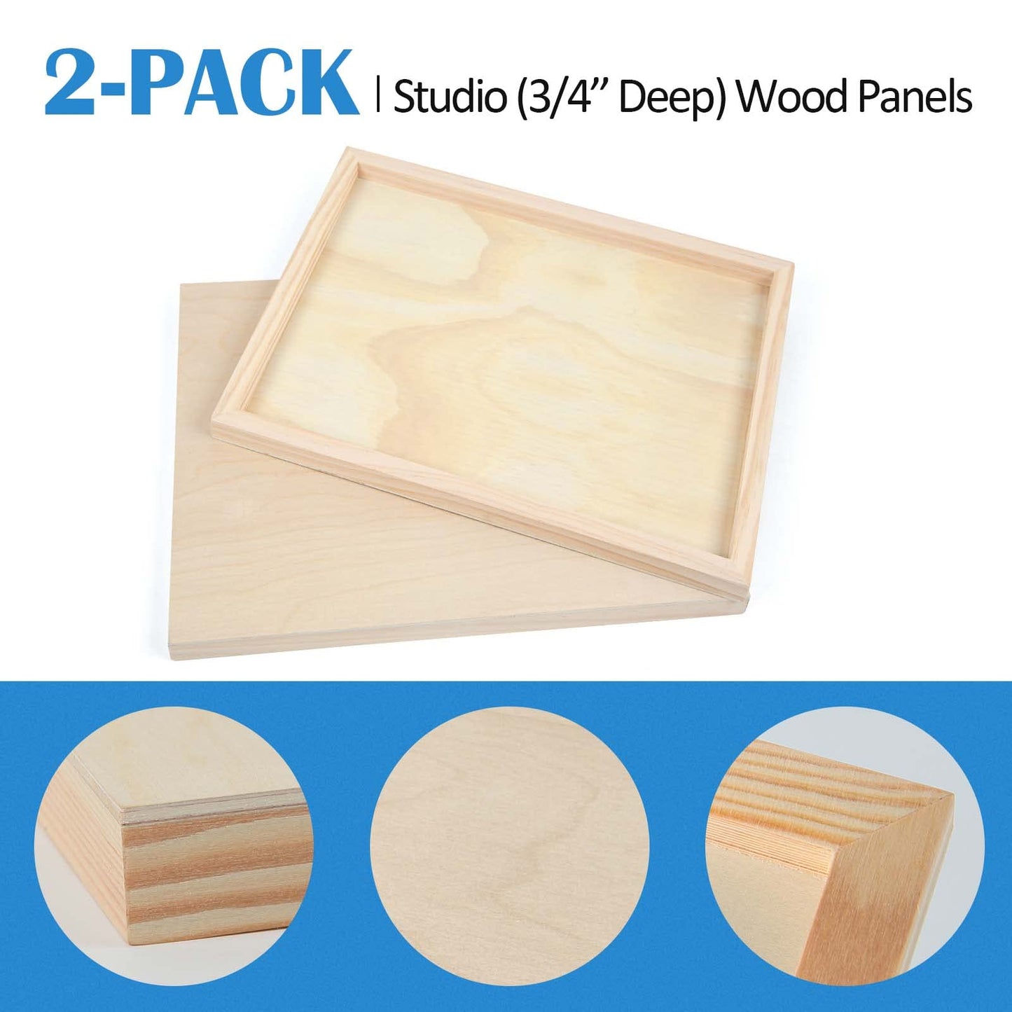 Unfinished Birch Wood Canvas Panels Kit, Falling in Art 2 Pack of 20 x20’’ Studio 3/4’’ Deep Cradle Boards for Pouring Art, Crafts, Painting, and More
