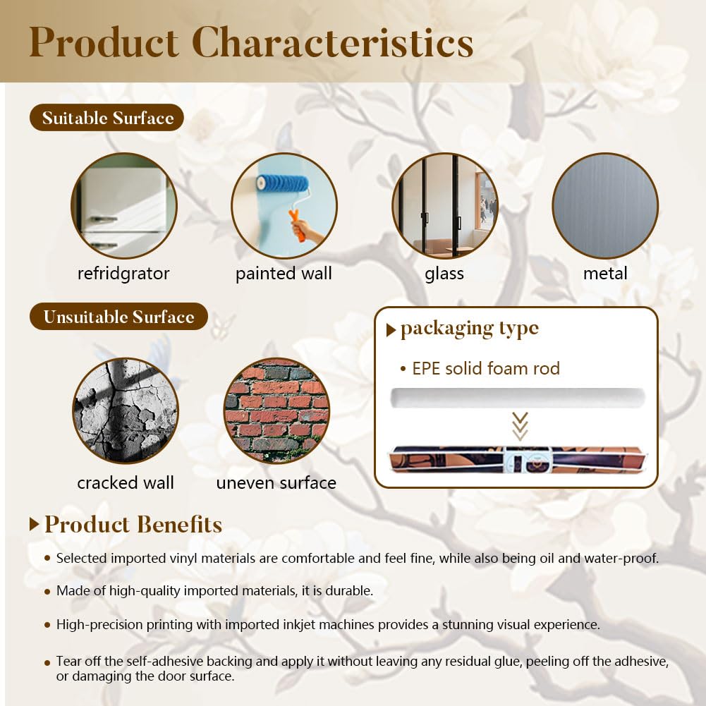 GOMAKERER 2 Pcs Branch and Bird Removable Refrigerator Wraps, Self-Adhesive Fridge Stickers Peel and Stick Vinyl Fridge Decals Sticker for Living Room Kitchen Bar Home Door Decor, 16.34x78.74 Inch