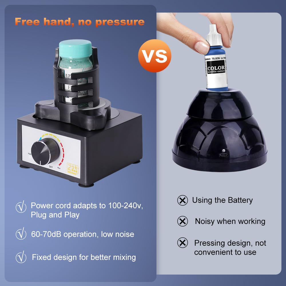 Mini Vortex Mixer, DIY/Model Paint Shaker, Hands-Free, 300~2400rpm, Suitable 10-100ml, Three-Stage Speed, Paint Mix for Lab, Nail Polish, Eyelash Adhesives, Acrylic Paints Mixing, Test Tube