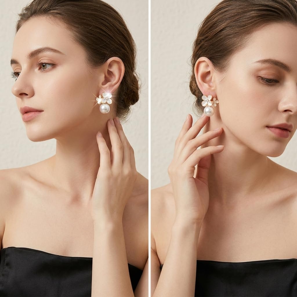 Pearl Earrings Natural Freshwater Cultured Pearl Stud Earrings for Women, 18K Gold Plated, Genuine 925 Sterling Silver, Hypoallergenic, Elegant Jewelry Gift for Sensitive Ears