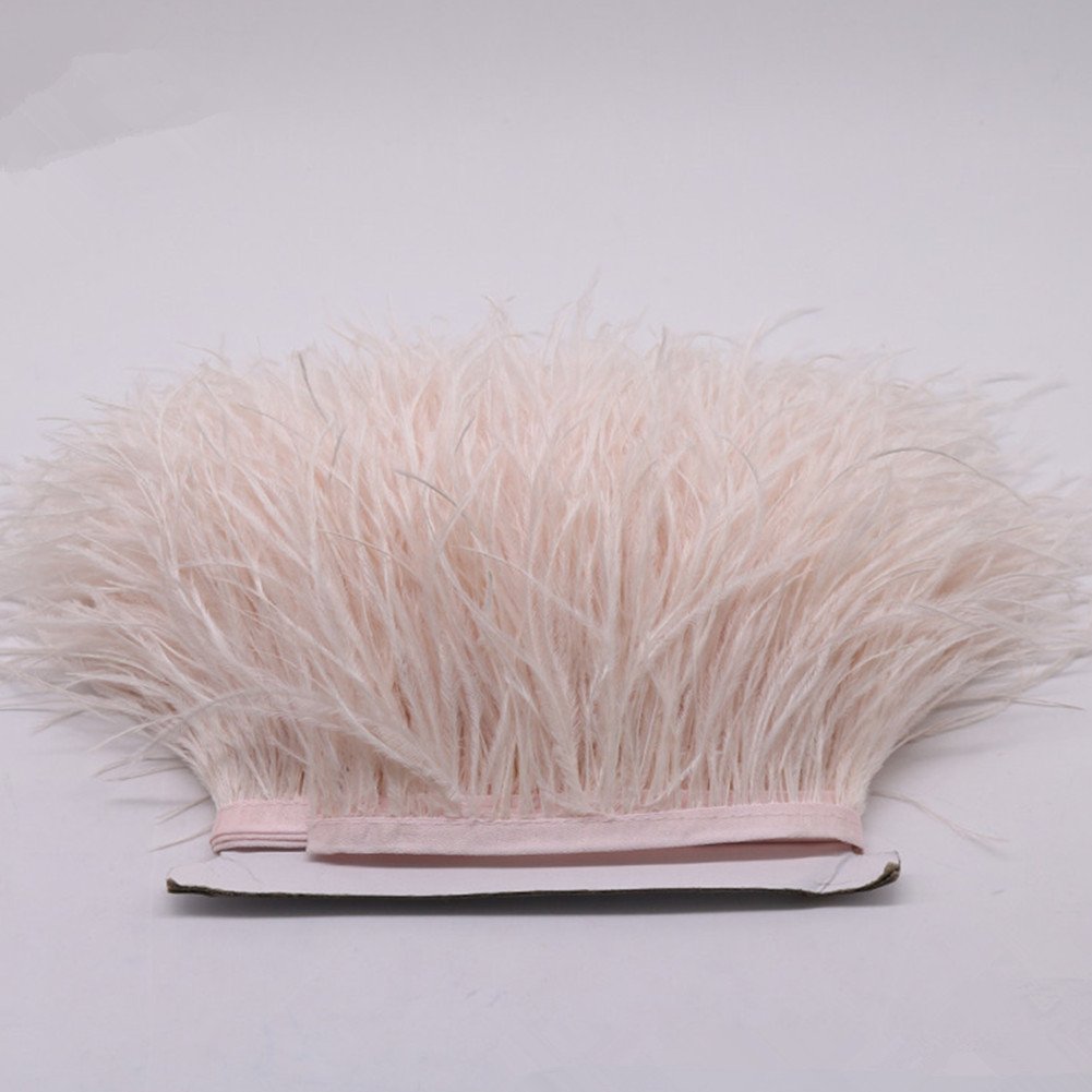 YEQIN 2 Yards Natural & Soft Ostrich Feathers Fringe Trims Ribbon - Used for Dress, Sewing Decoration, Craft Clothing, Boots, Wedding Decoration, DIY, Etc (beige)