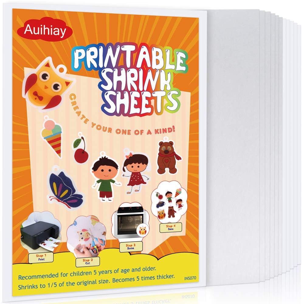 Auihiay 12 Pieces Printable Shrinky Plastic Sheets, Shrink Films Papers for Kids, Mothers Day Gifts and Father's Day Ornament, 6 White and 6 Semitransparent, 8.3 x 11.6 inch / 21 x 29.5 cm