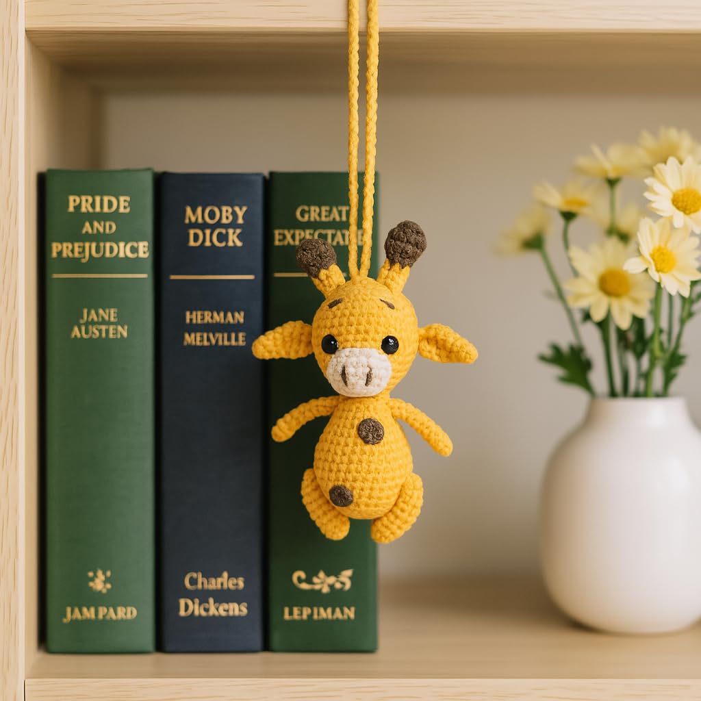 Giraffe Handmade Crochet Car Mirror Hanging Ornament – Cute Home Charm, Amigurumi Animal Decor for Car, Backpack, Nursery, Desk – Gift for Animal Lovers