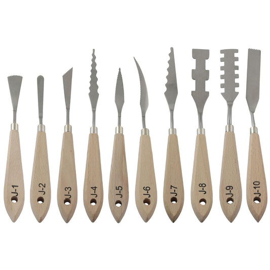 XGNG 10PCS Stainless Steel Trowel Set Painting Tool Metal Utensil Wooden Handles Suitable for Acrylic Paint Color Matching