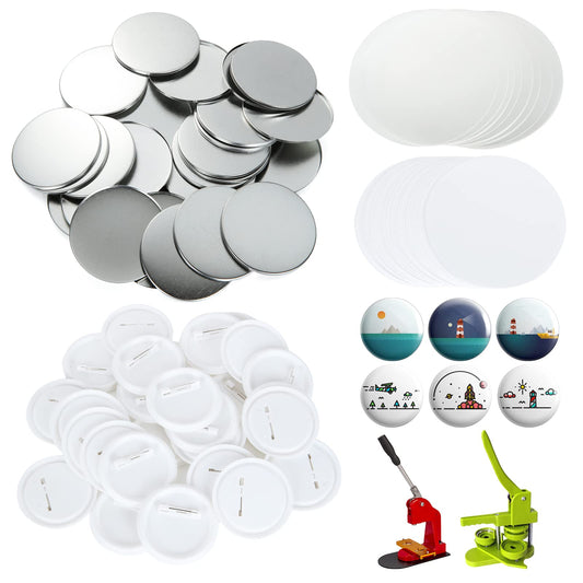 YAYODS 400 Pieces Button Maker Supplies 58mm/2.25 inch Round Badge Button Parts for Button Maker Machine, Includes Blank Pin Back Cover, Metal Cover, Clear Film, Blank Paper