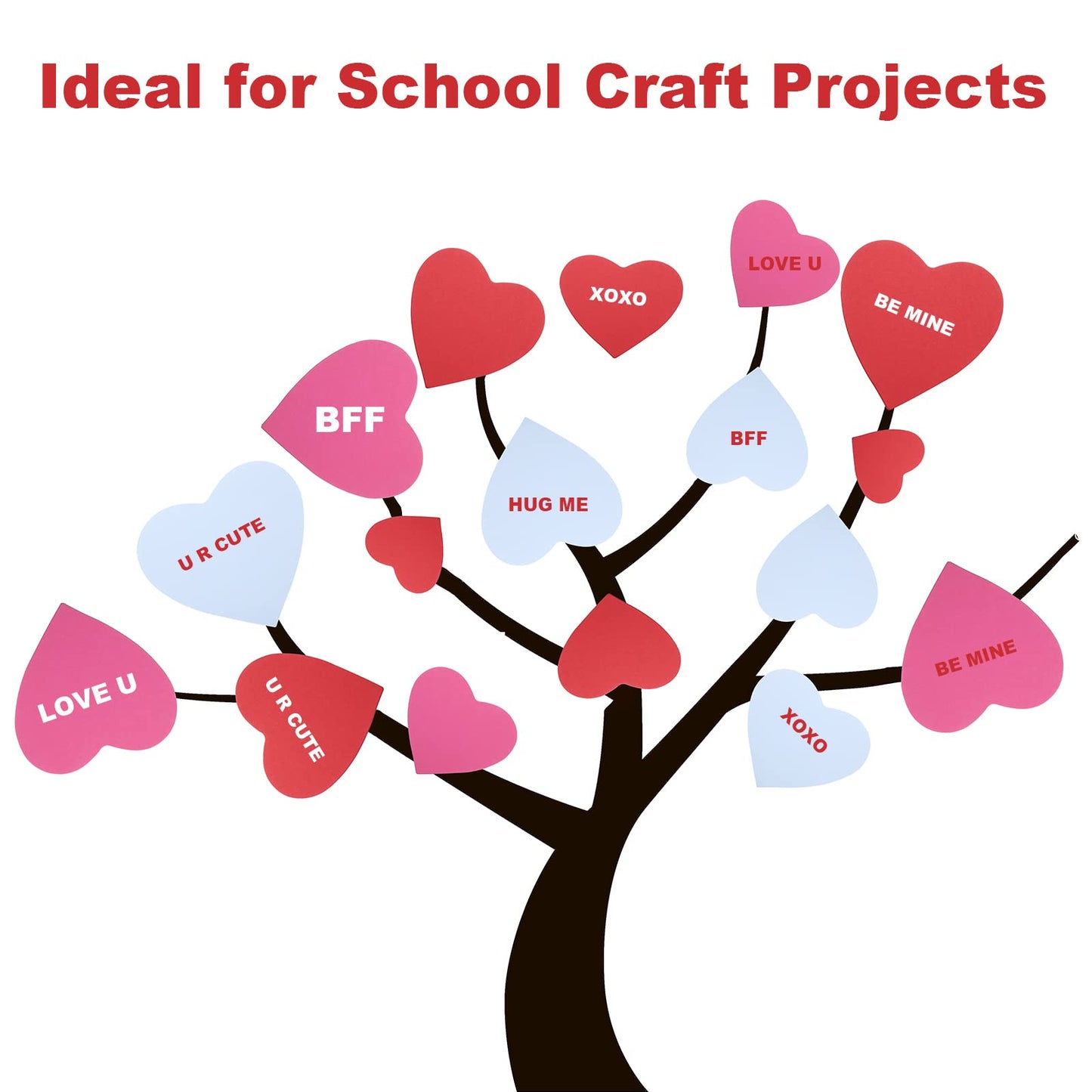 90 Pieces Heart Cutouts Paper Hearts Heart Shape Cards 5.5 Inches Large Valentine's Day Paper Cutouts with Glue Point Dots (Red,Pink and White)
