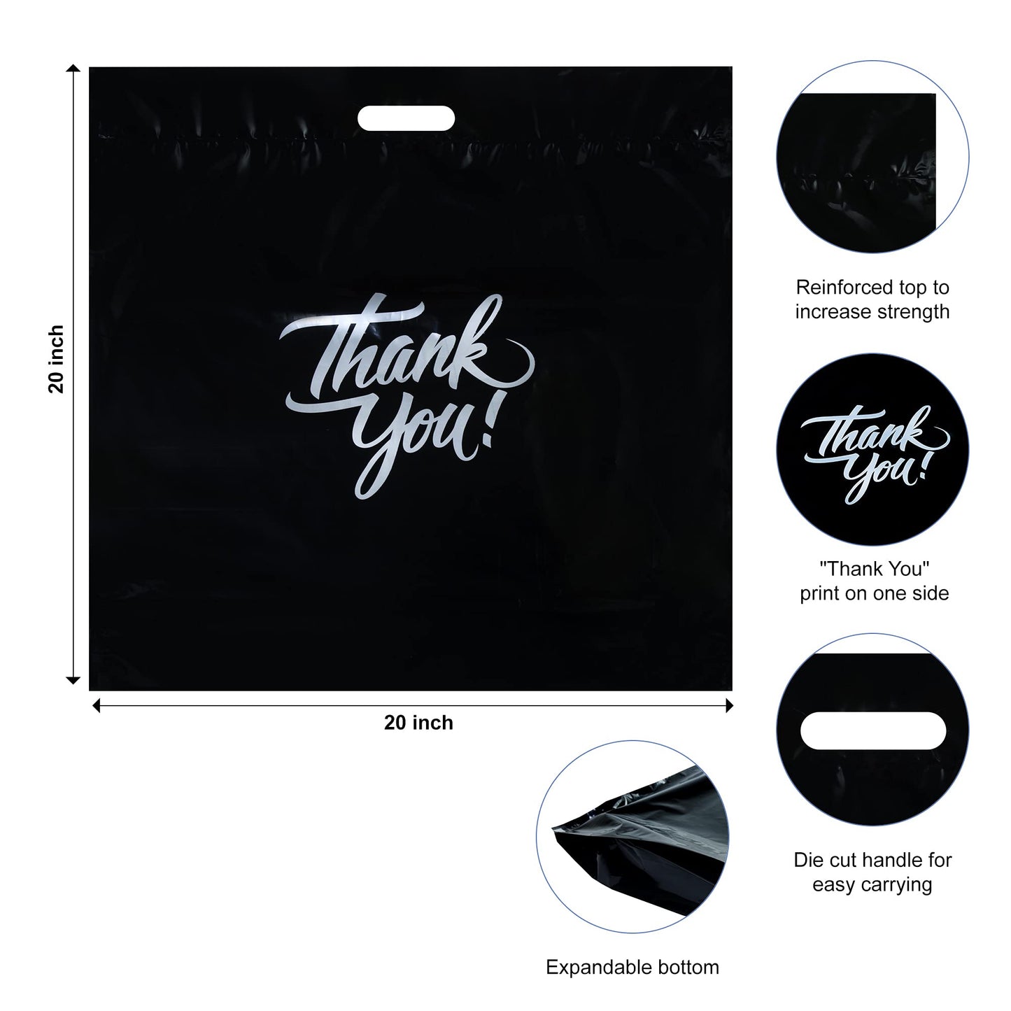 Infinite Pack Black 12"x15" (100pcs) Thank You plastic Merchandise Bags Die-Cut Handles, Perfect for Retail Shopping, Boutiques, Goodie bags, and Gift Packaging & Favors, 1.75 mil Reusable Plastic Bag