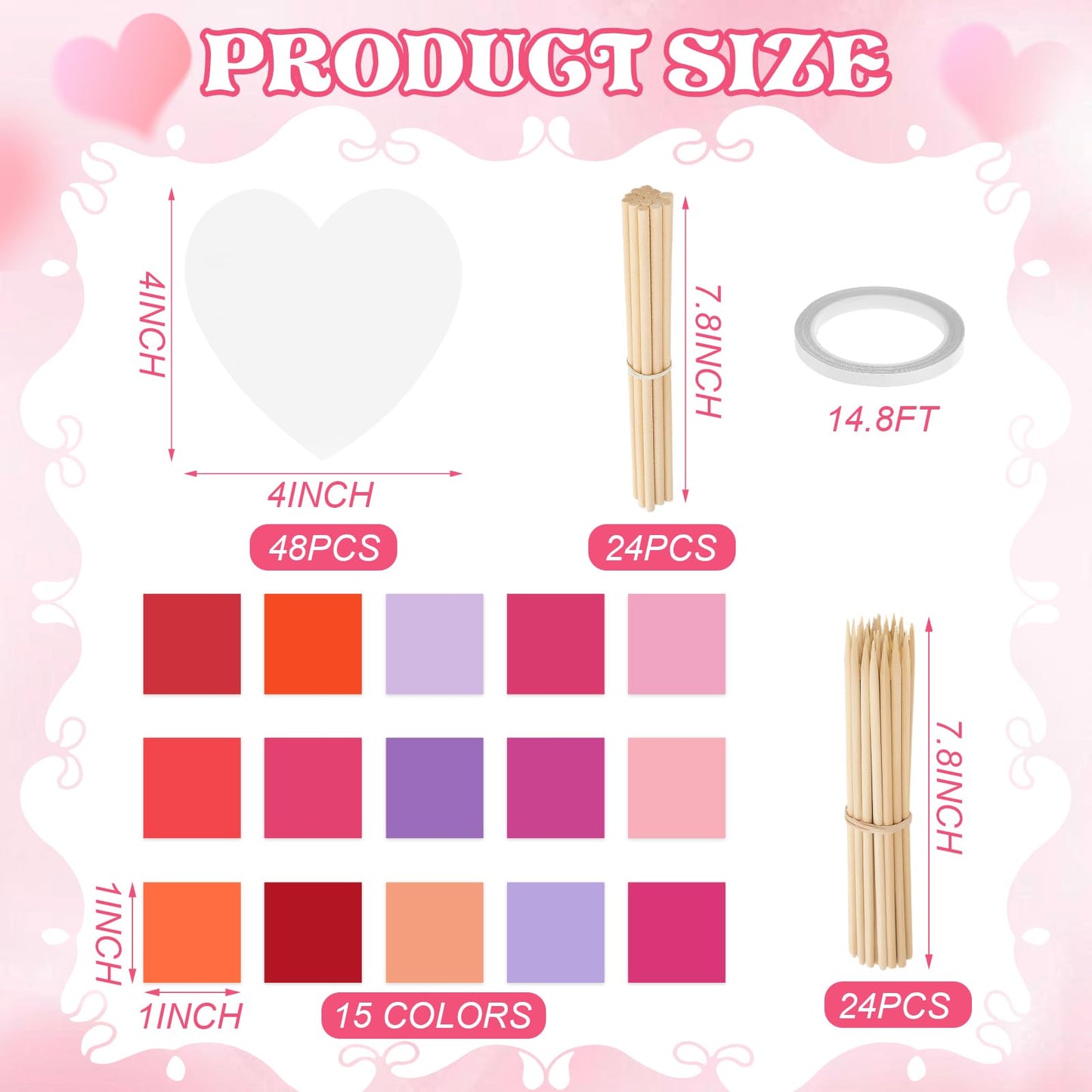 Glenmal 9097 Pcs/24 Set Valentine's Day Craft Kit Heart Shape Poke Art Flower Bouquet Kits with 9000 Tissue Paper Squares 48 Heart Paper Cut for Adults Valentine's Day Activities DIY Craft Supplies