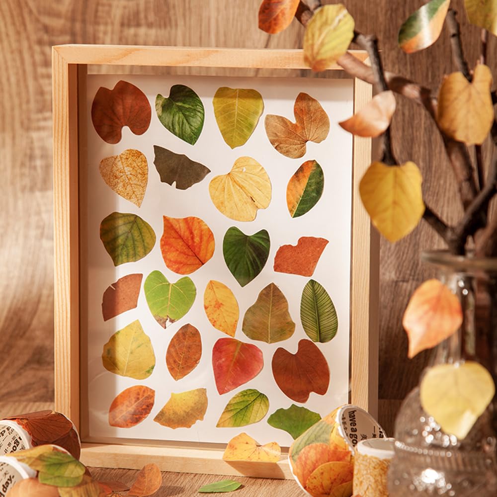 BOSOIRSOU 300 pcs Fall Leaves Washi Tape, 6 Rolls Autumn Maple Leaves Washi Tape Stickers Masking Tape Decorative Adhesive Leaf for Scrapbooking Journaling Junk Journal DIY Art Crafts Supplies