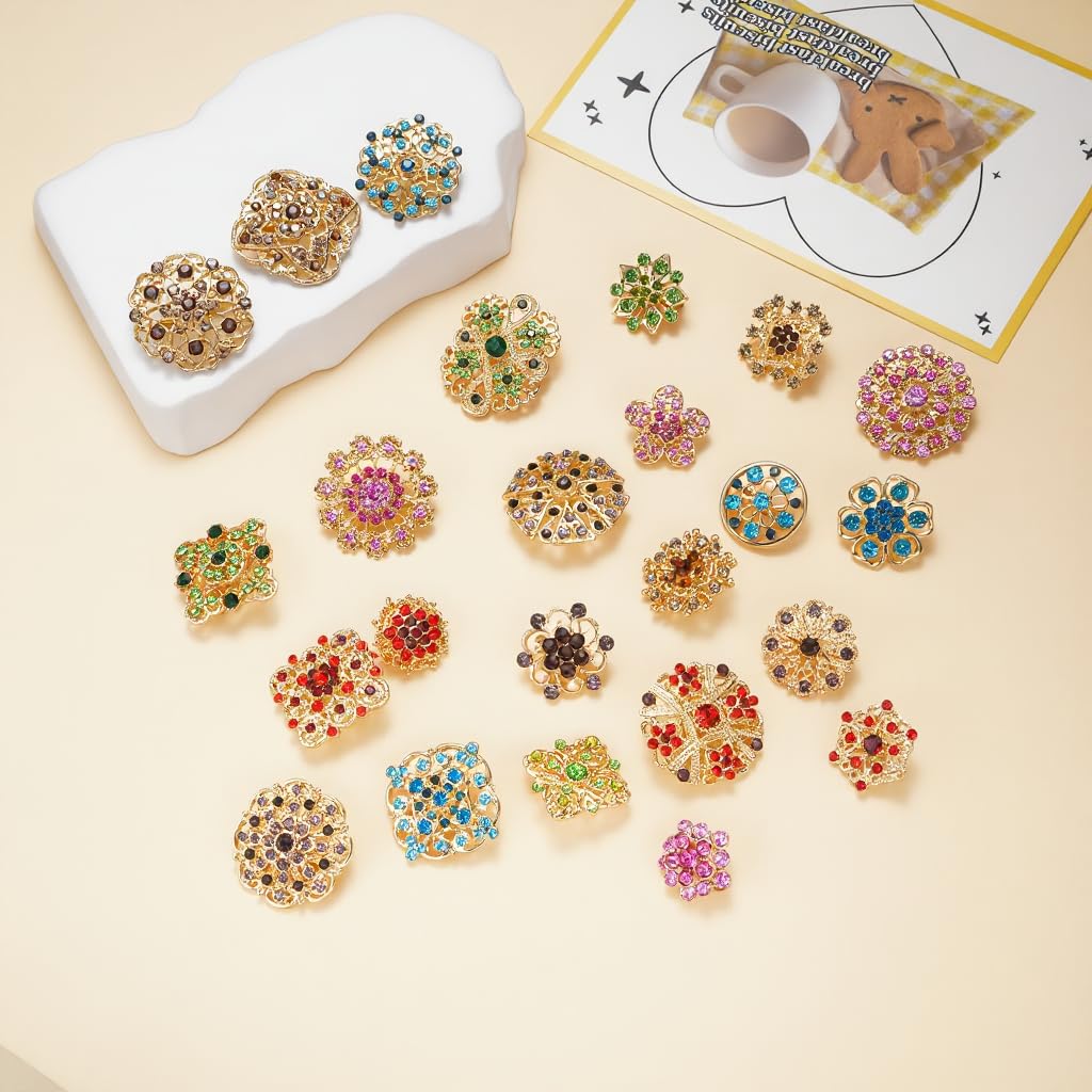 WMHaiMo Rhinestone Flower Brooch Pins For Crafts Wedding Bouquet Brooches Kit For Women Party Gifts(Colorful-36pcs)