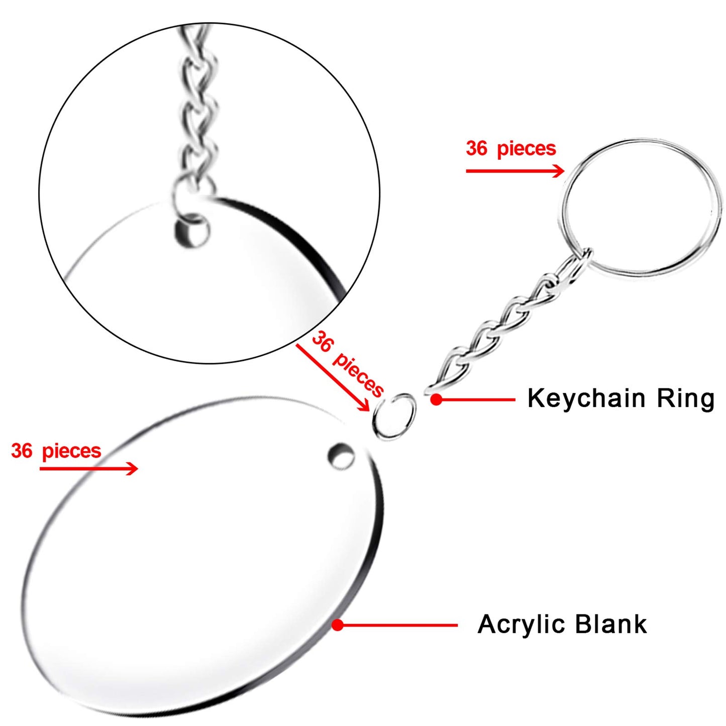 Duufin 108 Pieces Acrylic Keychain Blanks with Key Chain Rings 2 Inch Round Clear Acrylic Blanks for Keychain DIY Projects and Crafts