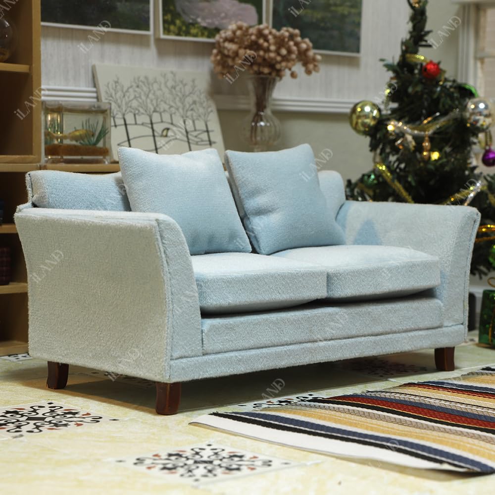 iLAND Dollhouse Couch with Dollhouse Living Room Furniture Set, Doll House Furniture and Accessories Set (Classic 12pcs)