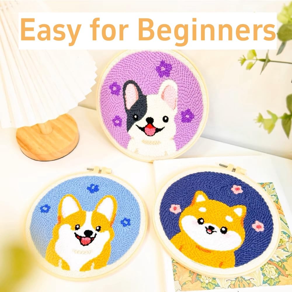 Punch Needle Kits Tiger Head Easy for Beginners DIY Punch Needle Yarn Starter Embroidery Set for Craft Lovers with Printed Pattern and Hoop for Home Decor 20x20cm(2)