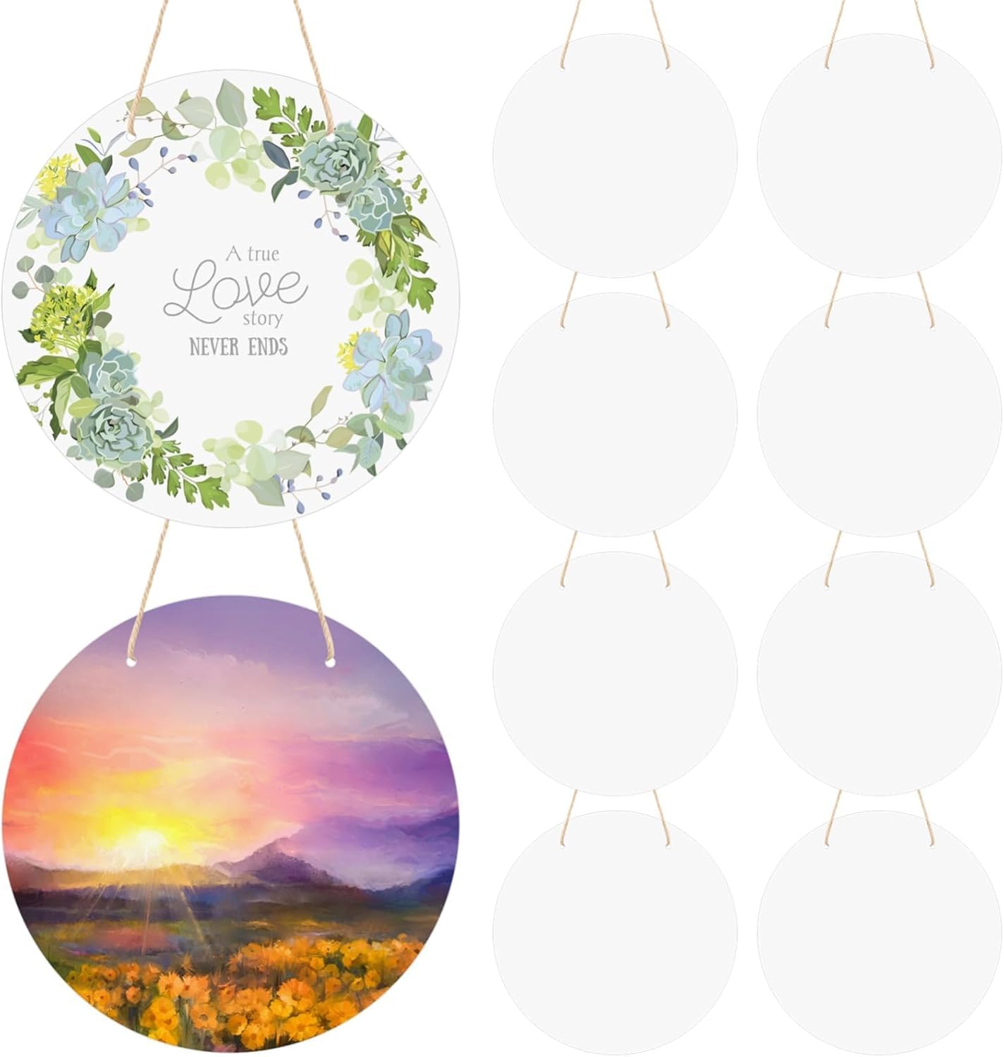 10 Pcs Sublimation Door Hanger Blanks - 12 Inch Round Unfinished MDF Wood Sign Blanks for Heat Press, White Wall Hanging Ornaments with Rope for DIY Decoration
