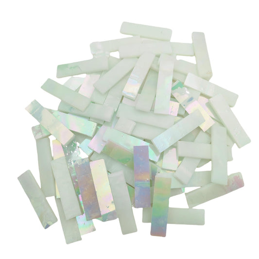 1.57" x 0.4" Rectangular Iridescent Stained Glass Strip, 7oz Glass Mosaic Tiles for DIY Crafts,Plates,Picture Frames,Flower Pots,Handmade Jewelry and More Mosaic Decorative (Iridescent White)