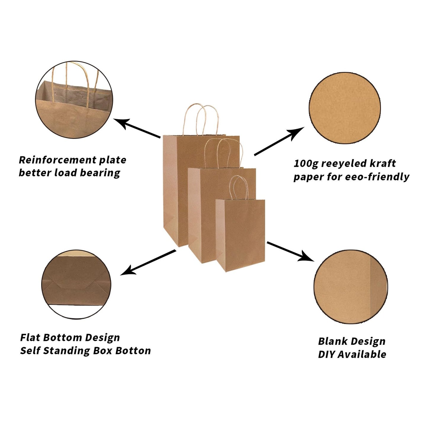 FACEBAG 90-Pack Brown Kraft Paper Bags with Handles Bulk, Assorted Sizes Gift Bags，Grocery，Retail，Party，Birthday，Shopping，Business，Goody，CraftMerchandise Take Out Sacks