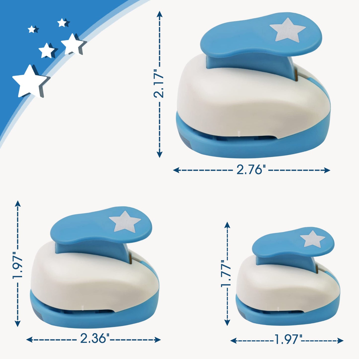 Ecohu Set 3 Star Paper Punch 0.3'' / 0.63'' / 1'', Scrapbooking Hole Punches Crafting, Design for Office Supplies, Card Making, DIY Photo Album.