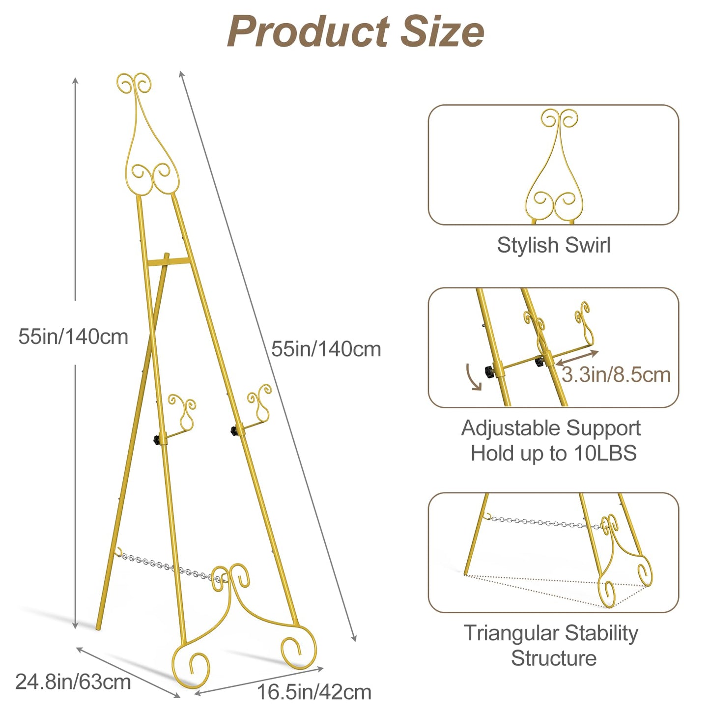 HAITRALGold Easel Stand for Sign, Adjustable Display Easel Stand with Chain Support,Heavy Duty Metal Easel for Wedding Sign,Art,Pictures,55" H Welcome Poster Stand Sign Holder Floor Décor,2 Pack