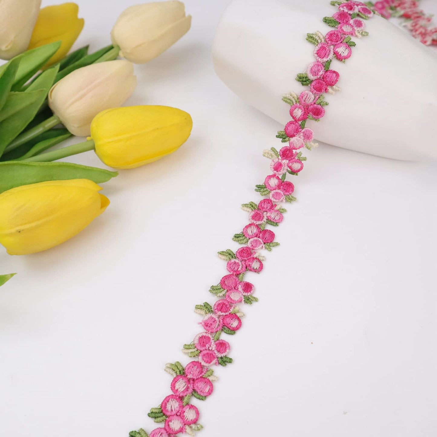 Floral Lace Ribbon Trim 10 Yards Dark Pink Embroidery Lace Applique Sewing for Craft Dress Wedding Decoration