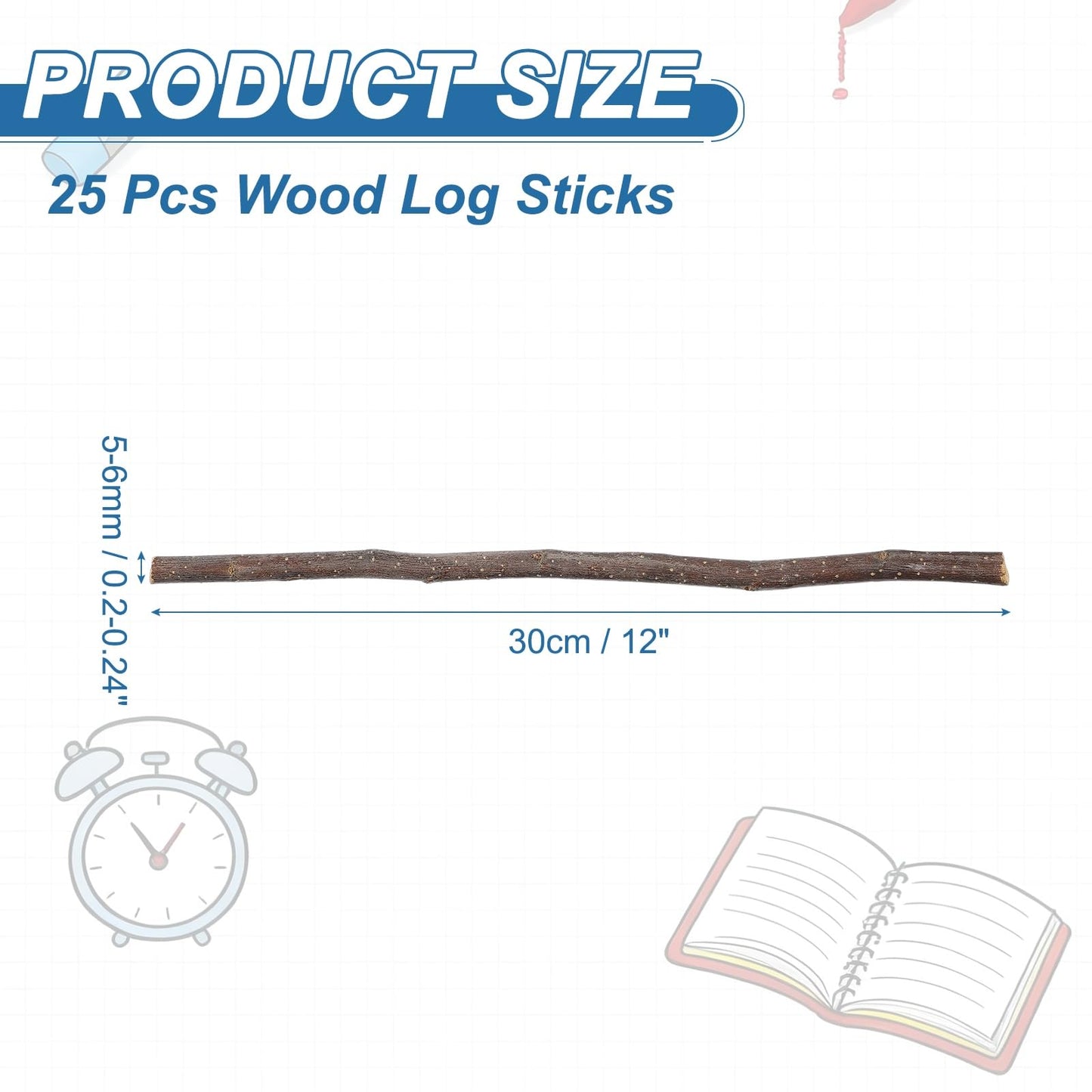 PATIKIL 25 Pcs 12inch Wood Log Sticks, 0.2-0.24inch in Diameter Natural Driftwood for Crafts Wooden Craft Sticks for DIY Crafting Photo Props Driftwood Decor, Apple Branch