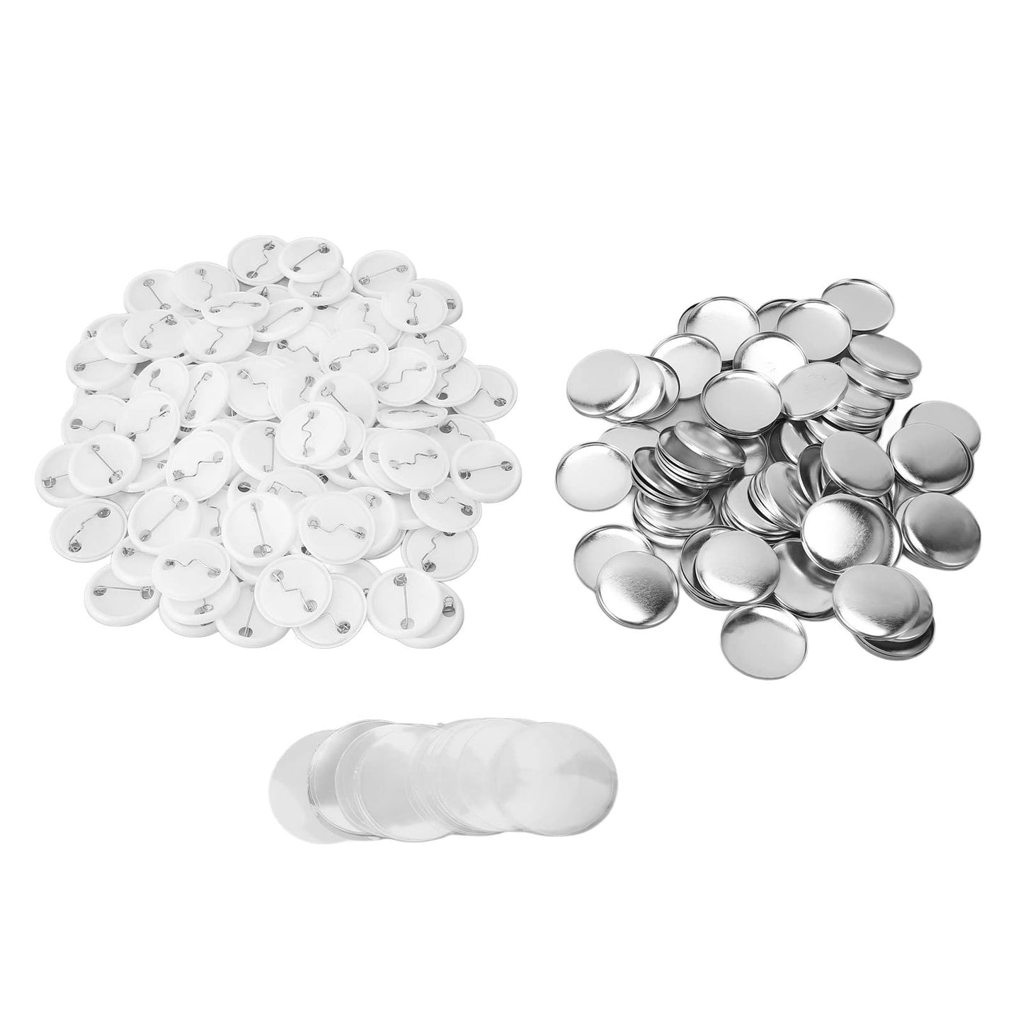 ALIESTFDNO 100 Sets Pin Back Button Parts, Round Shape Metal Pin Badge DIY Kit with Transparent Protective Film, for Clothes Backpacks Hats School Events (32MM)