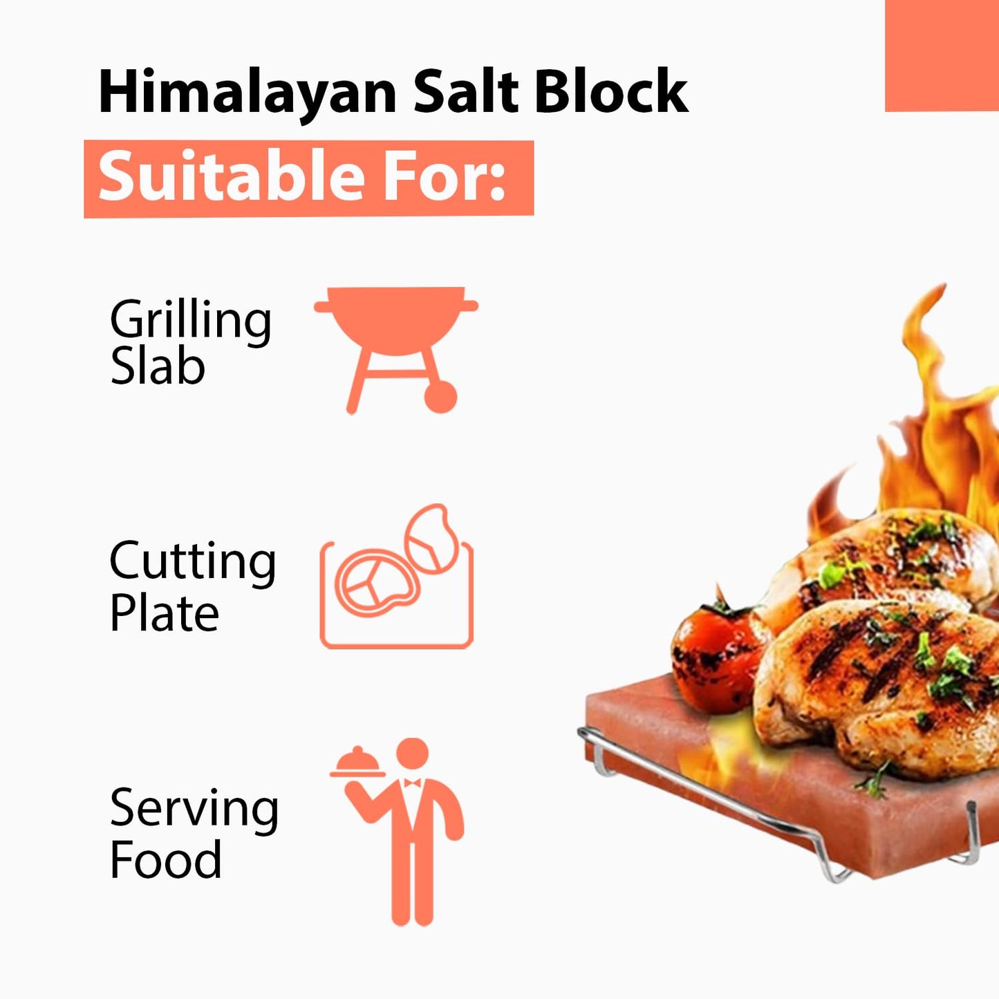 ZK Himalayan Salt Cooking Block 8x8x1” Plate with Steel Tray Holder- Food Grade Rock Salt for Grilling, Cutting, and Serving, Salt Slab a Unique Gift for Men, Women, Chefs & Cooks
