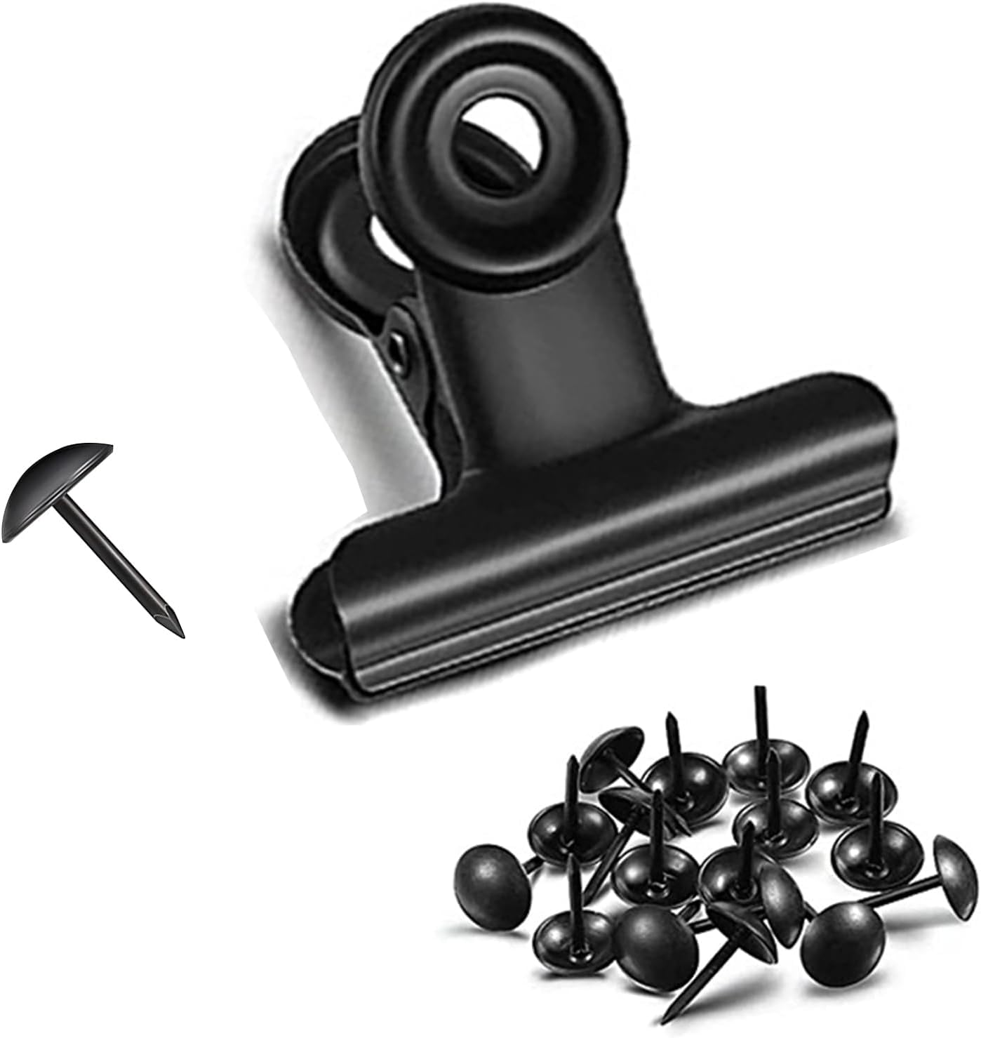 Bulldog Clips with Hole for Push-pin, Paper File Clips with Strong Spring, Small Metal Binder Clips, Seal Clamps for Coffee Tea Food Bags, Decorative Clips for DIY Photo Grid (Black,2inch)
