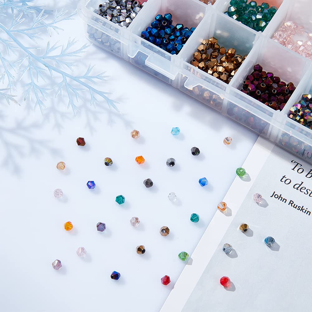 PH PandaHall 1680 pcs 24 Colors Crystal Beads, 4mm Electroplate Glass Beads AB Color Faceted Beads Bicone Beads Faceted Crystal Beads Loose Spacer Beads for Bracelets Necklaces Crafts Jewelry Making