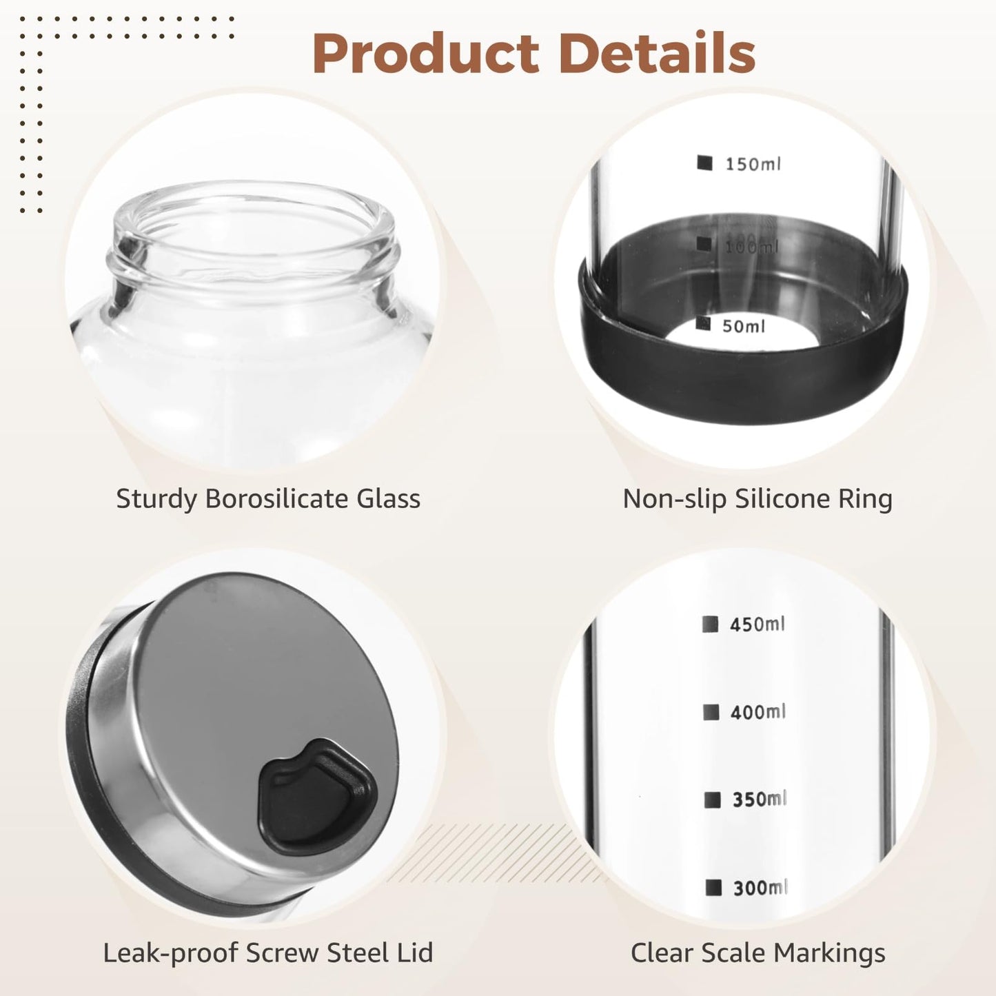 2 Pcs Large Salt and Pepper Shakers, 500ml Glass Spice Bottles with Adjustable Pour Holes, Spice Dispensers with Non-Slip Silicone Bases, Seasoning Jars with Rotating Steel Lids for